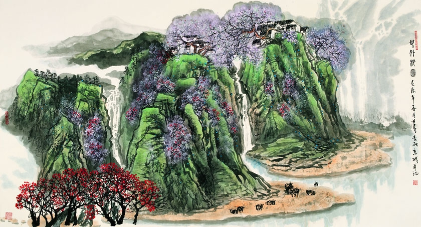 荣宝斋将于1月6日-12日在荣宝斋书画经营一部画廊举办“北京美·田园秀——赵准旺画展”。此次展出的90余幅作品，包括北京风情、田园风光、台湾采风、西藏探胜等内容，均为赵准旺先生近年创作的国画精品。图为《世外桃园》