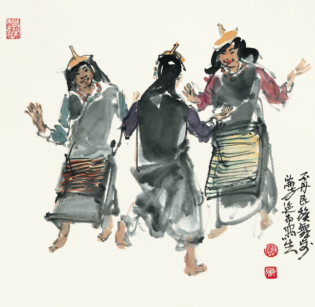 继2011年、2012年成功举办“马海方古都风情人物画展”，荣宝斋于5月1日至7日在书画经营一部画廊举办第三届“春润京华•马海方古都风情人物画展”。此次展览将展出马海方先生近期精心创作的百余件作品。此为《不丹民族舞步》。